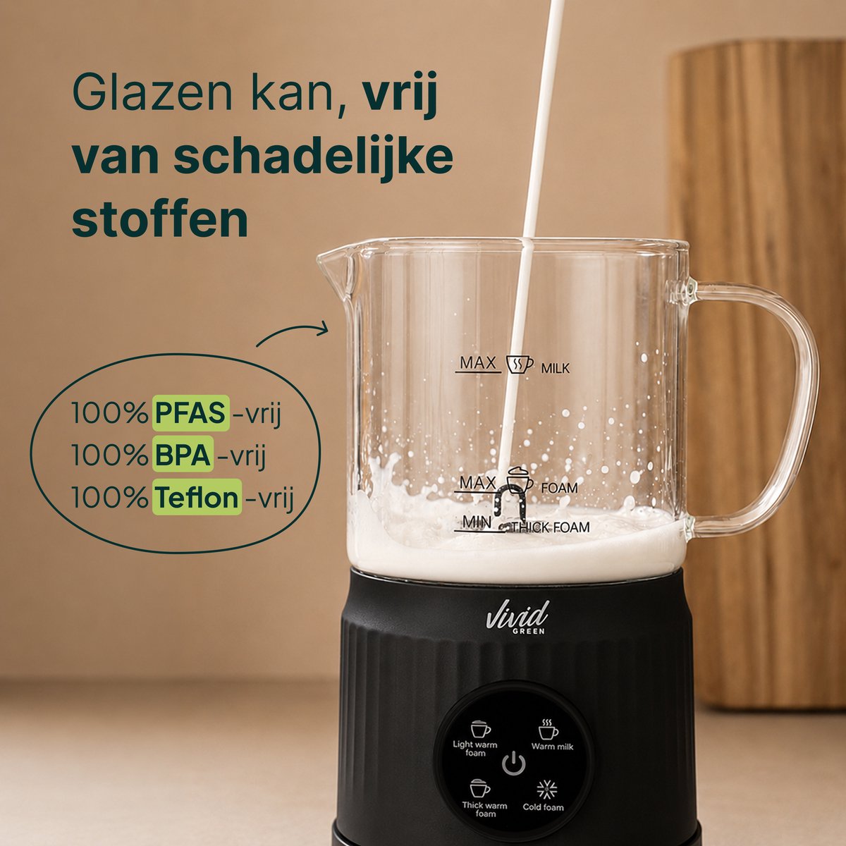 Vivid Green Glazen Melkopschuimer - 400ML