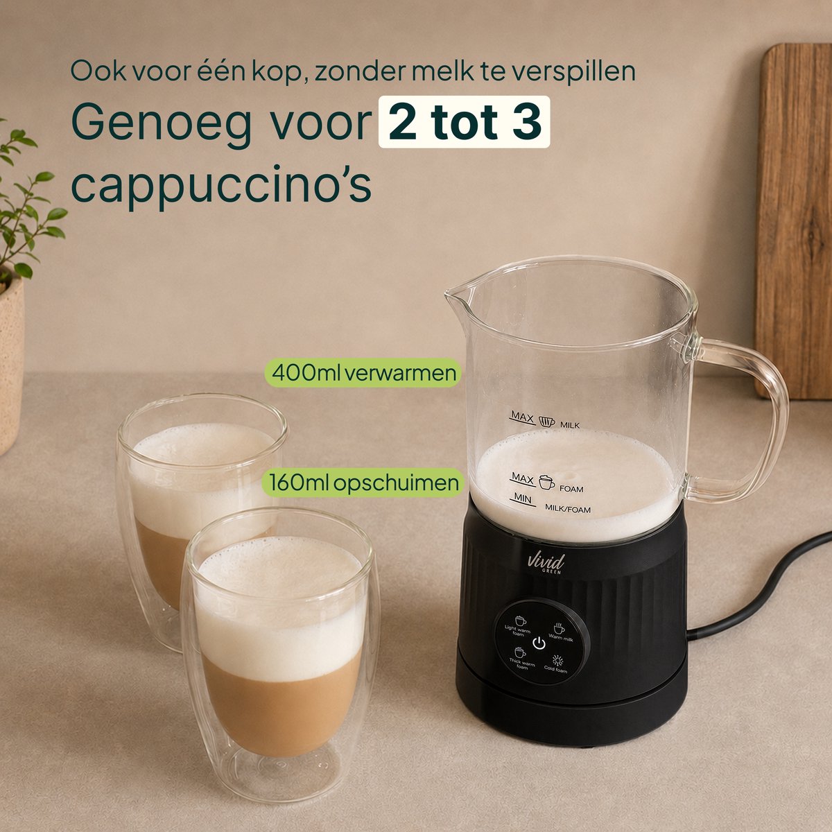 Vivid Green Glazen Melkopschuimer - 400ML