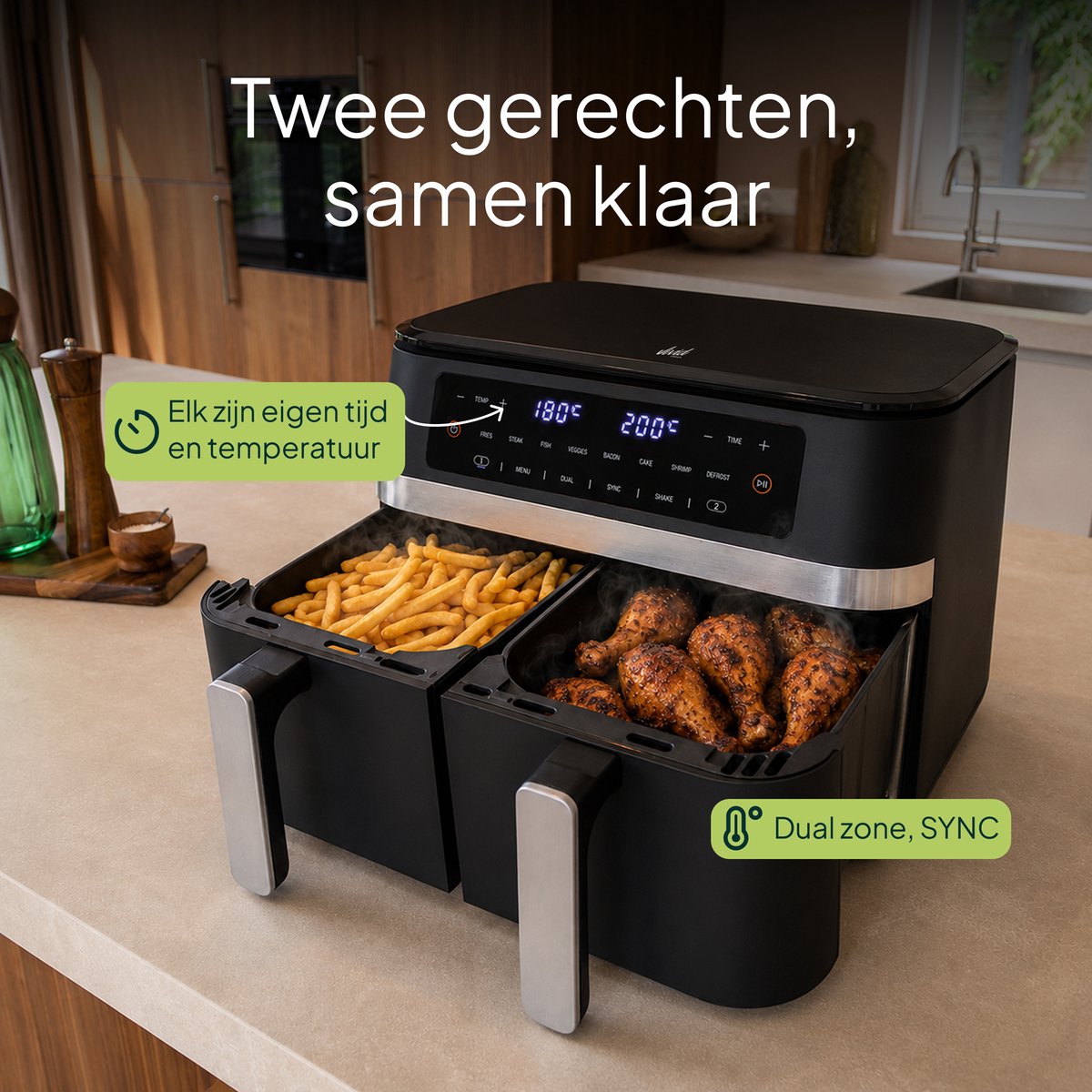 Vivid Green Dubbele Airfryer 11L