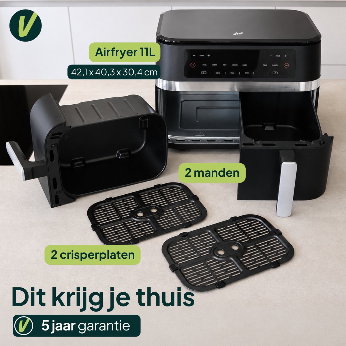 Vivid Green Dubbele Airfryer 11L