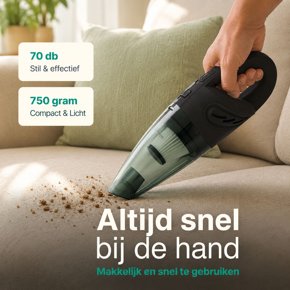 Vivid Green Kruimelzuiger Snoerloos 5 opzetstukken - Zwart