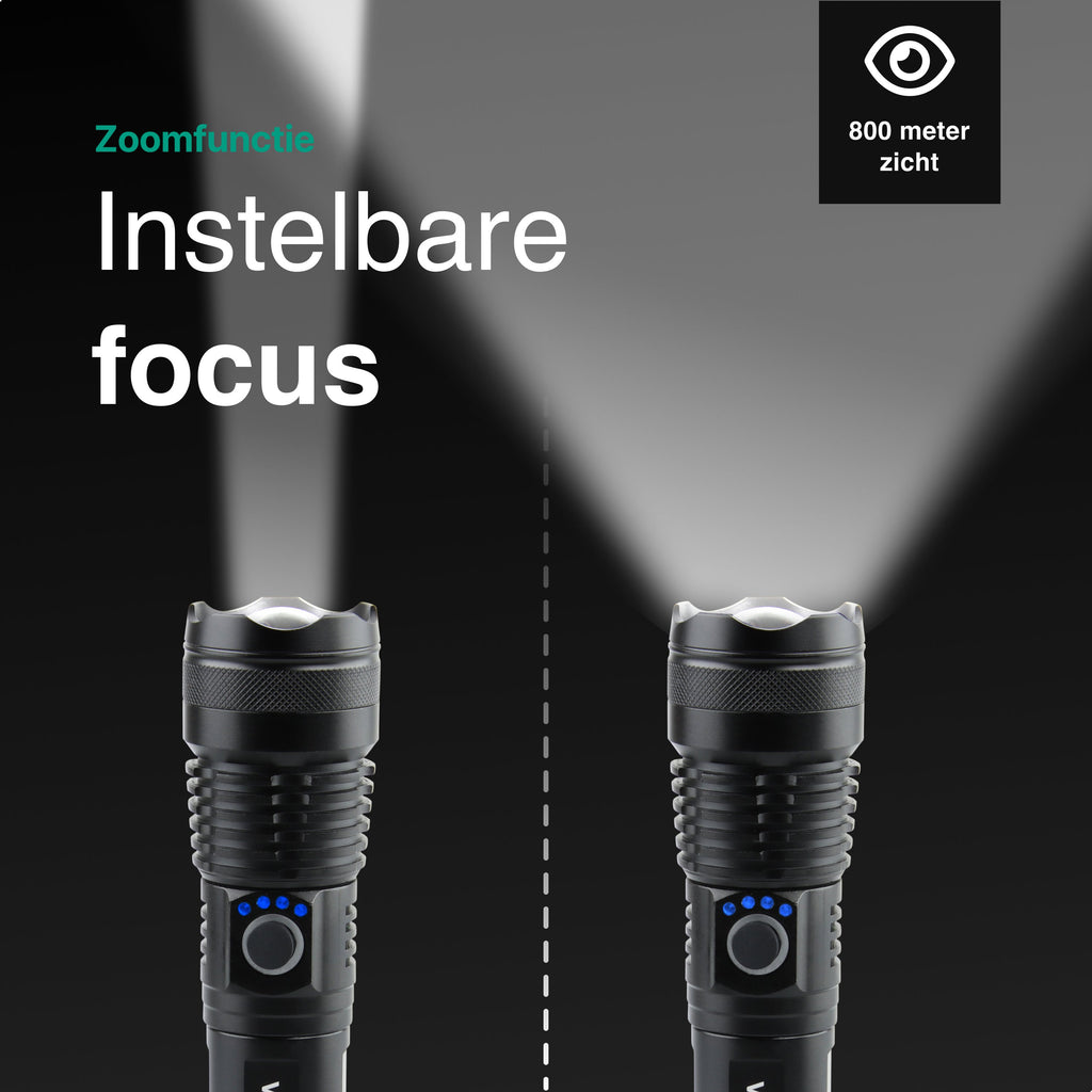 Vivid Green Zaklamp 5000mAh Oplaadbaar - 2500 Lumen - Zwart