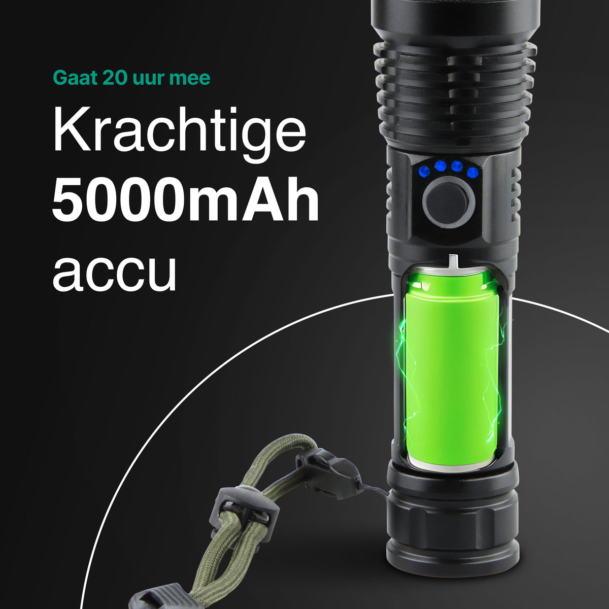 Vivid Green Zaklamp 5000mAh Oplaadbaar - 2500 Lumen - Zwart