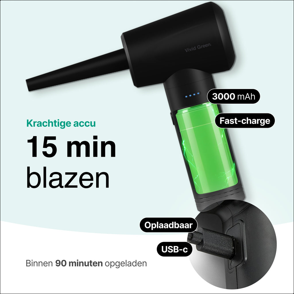 Vivid Green Airduster - 50K RPM- Draadloos en Oplaadbaar - Zwart