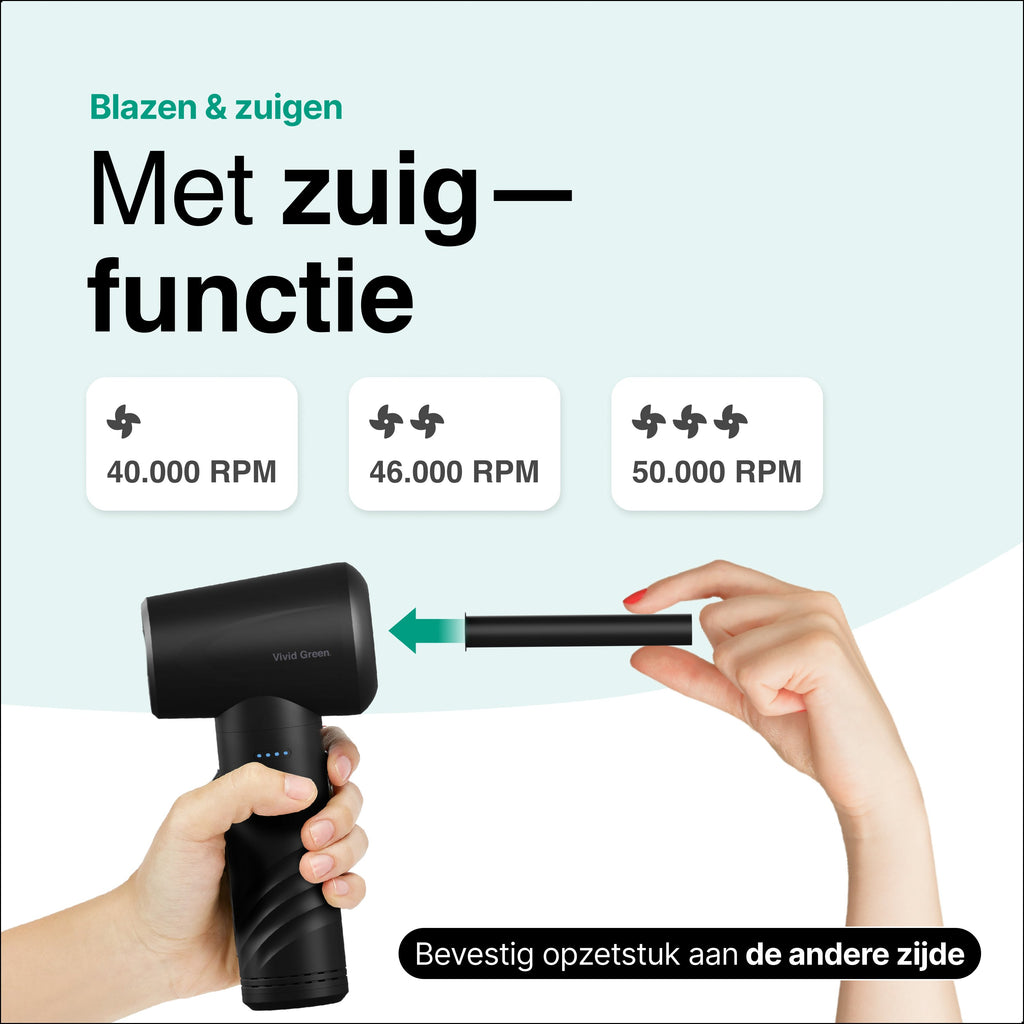 Vivid Green Airduster - 50K RPM- Draadloos en Oplaadbaar - Zwart