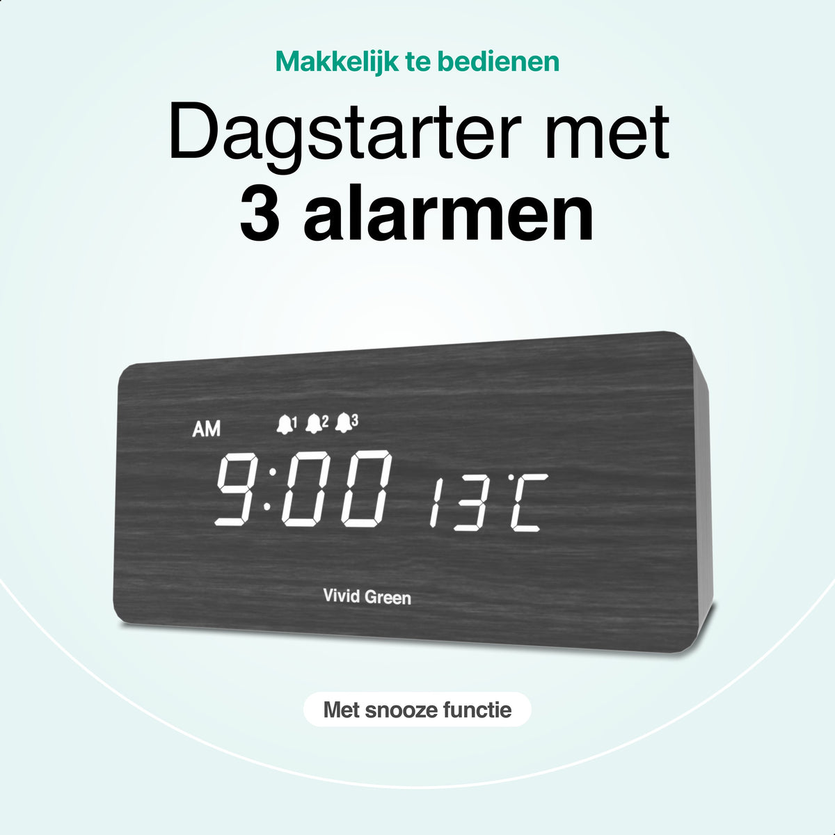 Vivid Green Houten Digitale Wekker met Draadloos Opladen