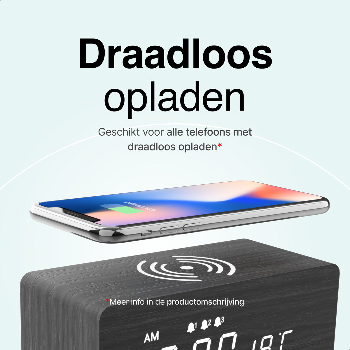 Vivid Green Houten Digitale Wekker met Draadloos Opladen