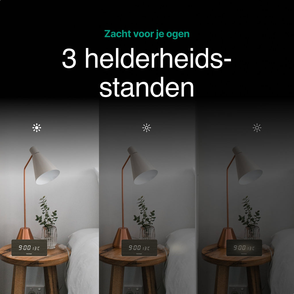 Vivid Green Houten Digitale Wekker met Draadloos Opladen