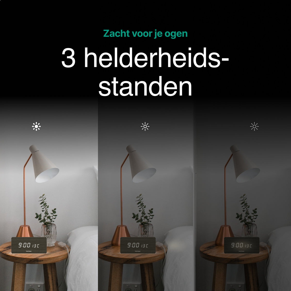 Vivid Green Houten Digitale Wekker met Draadloos Opladen