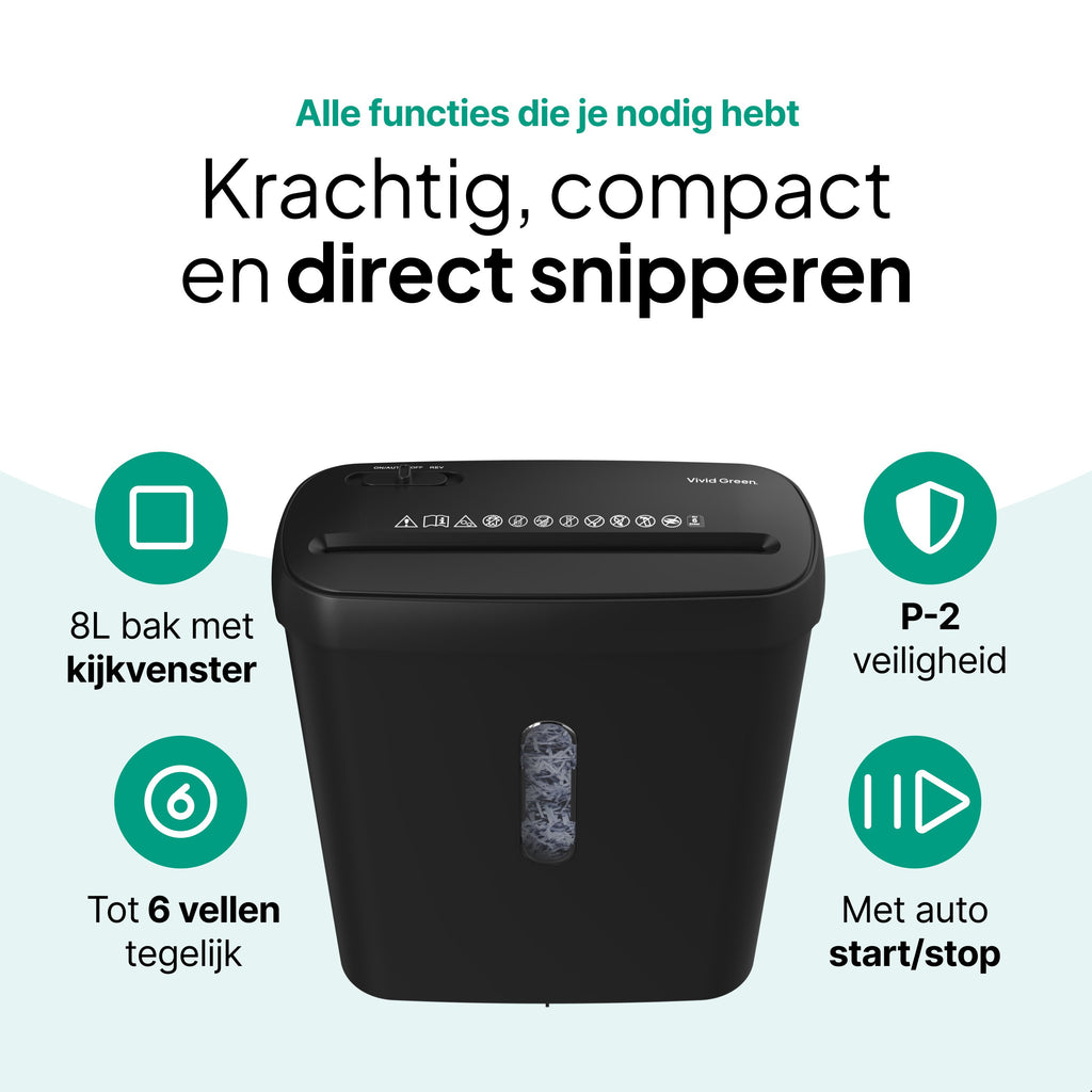 Vivid Green Papierversnipperaar 8L - Zwart
