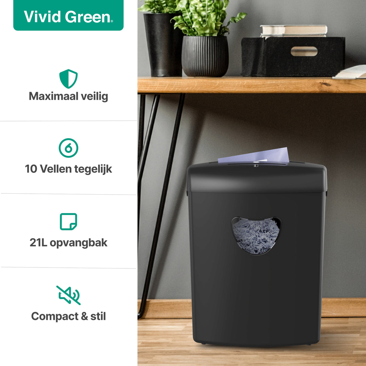 Vivid Green Papierversnipperaar 21L - Zwart