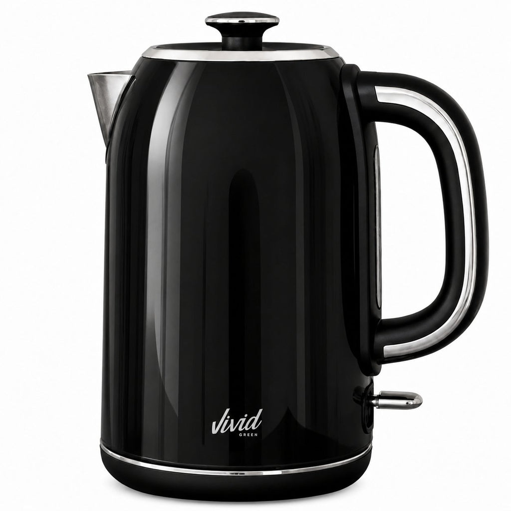 Vivid Green Luxe Waterkoker 1.7L - Retro Design - 2200W - BPA-vrij - 360° - RVS - Zwart