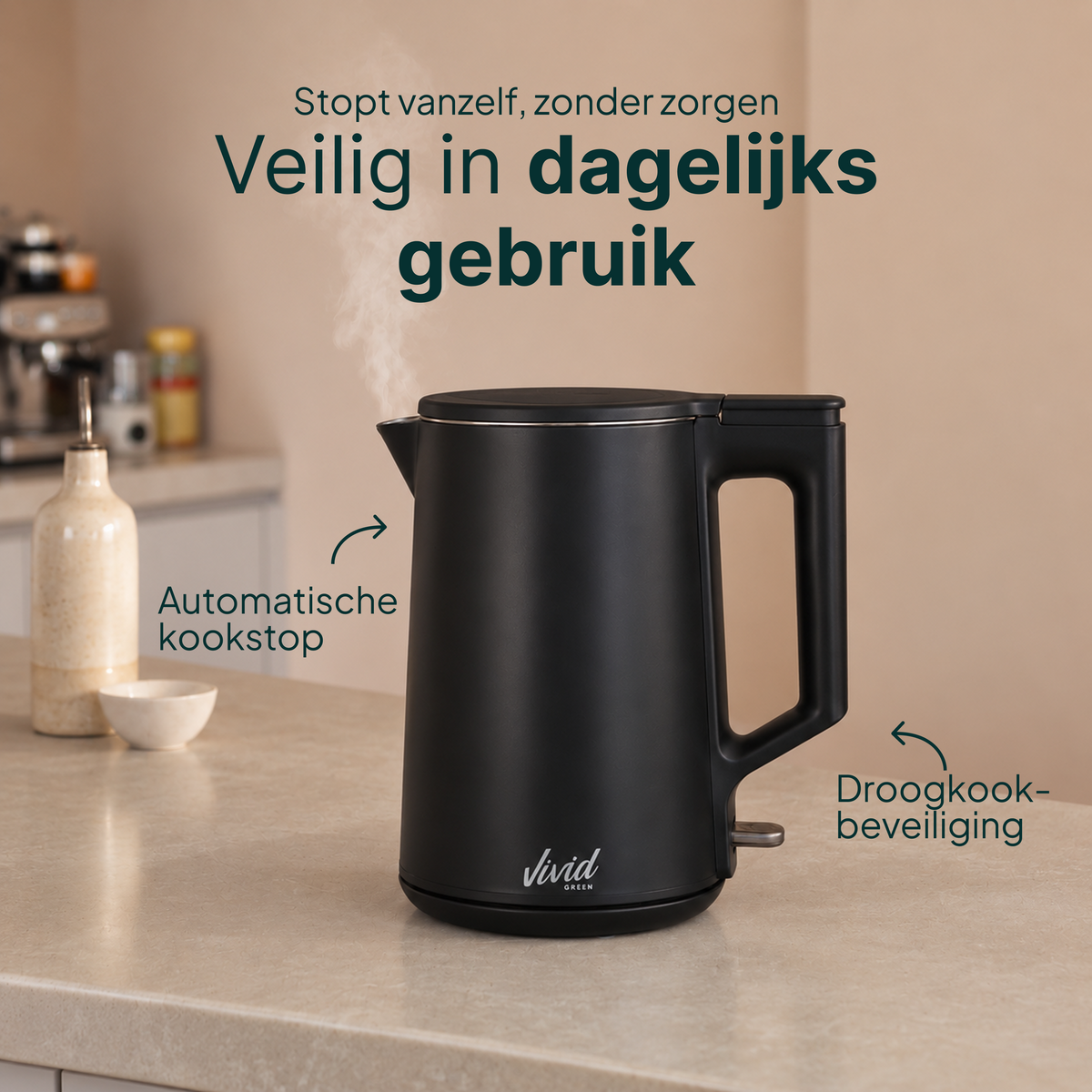 Vivid Green 2200W Waterkoker - Zwart