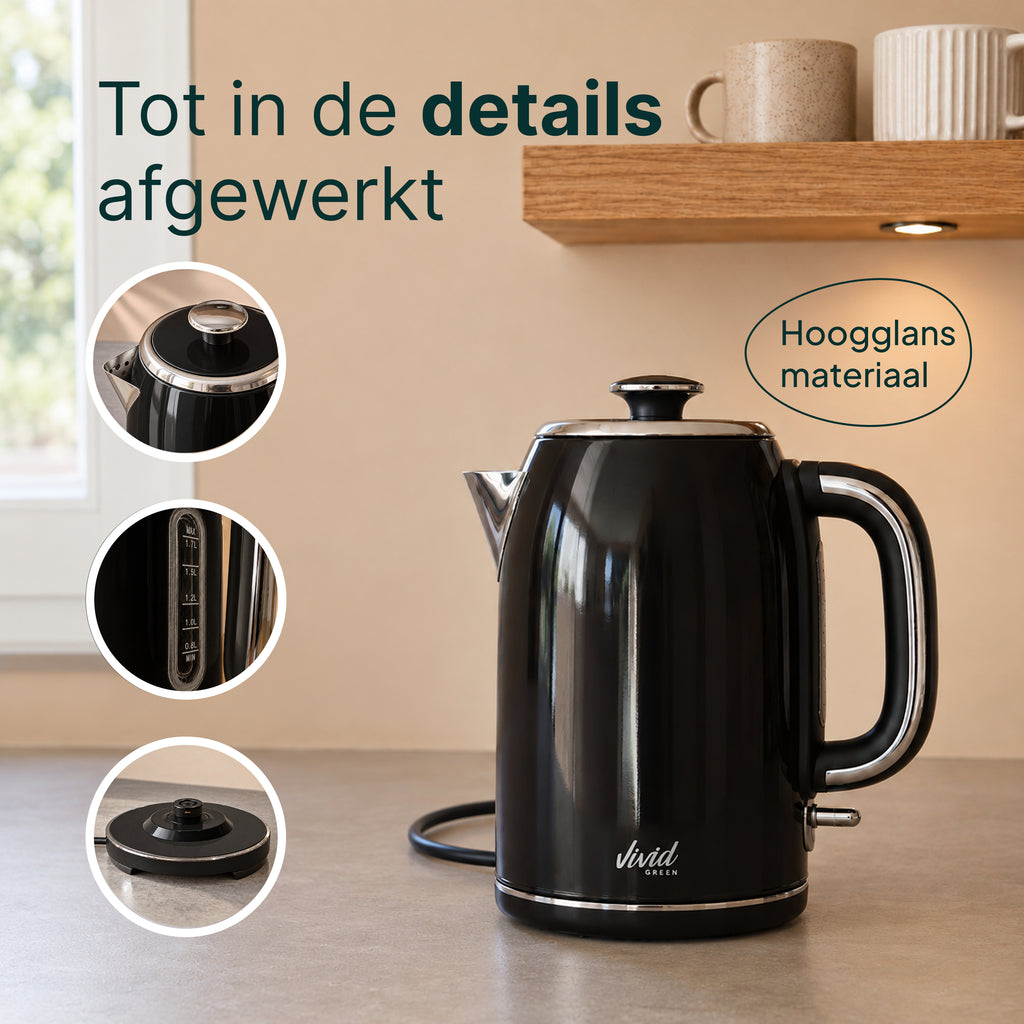 Vivid Green Luxe Waterkoker Retro Design - Zwart