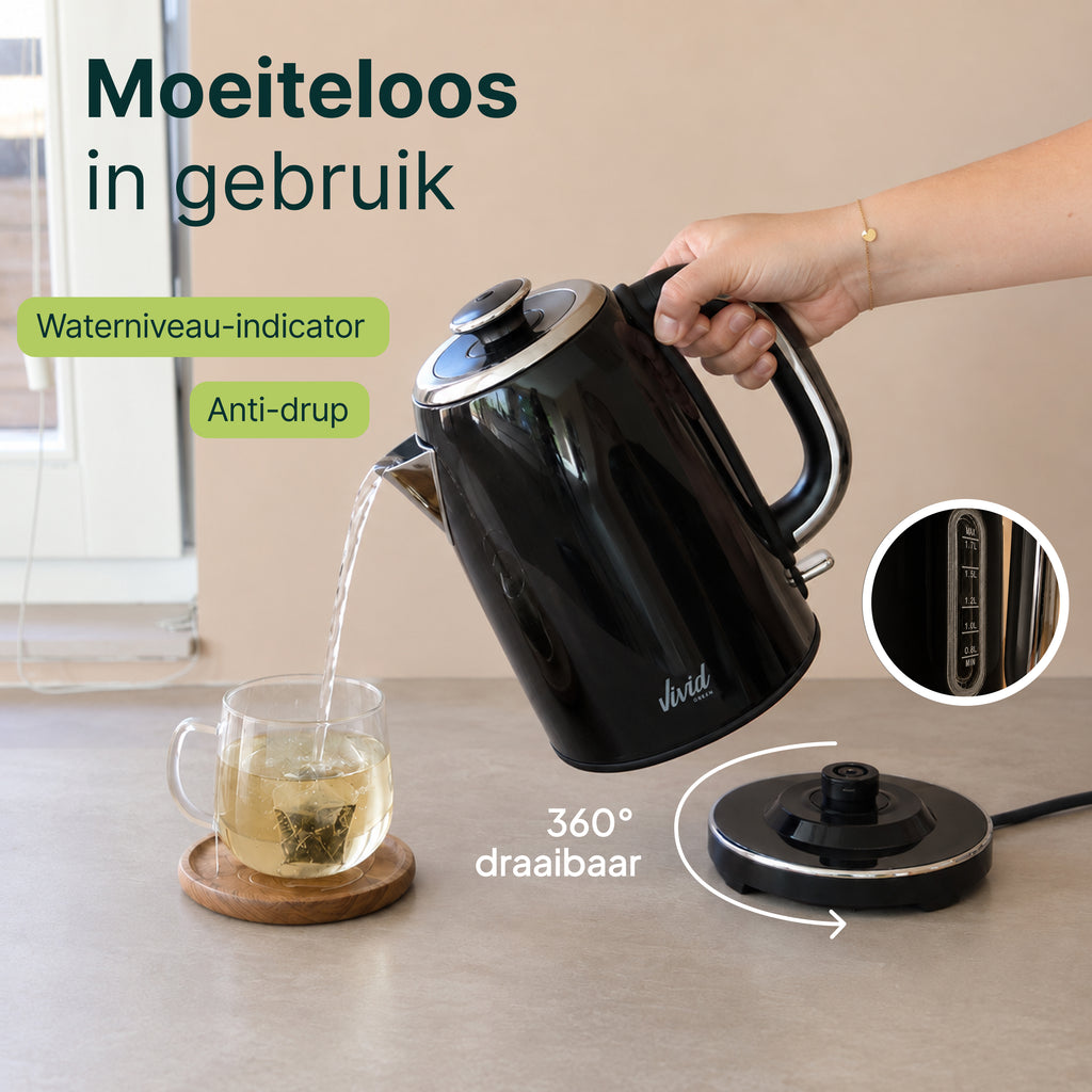 Vivid Green Luxe Waterkoker Retro Design - Zwart