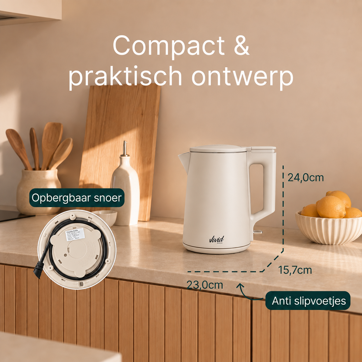 Vivid Green 2200W Waterkoker - Creme