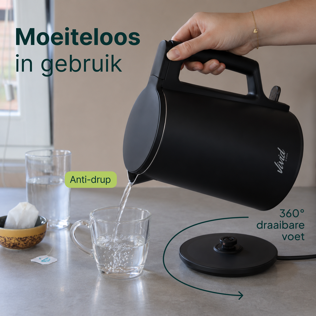 Vivid Green 2200W Waterkoker - Zwart